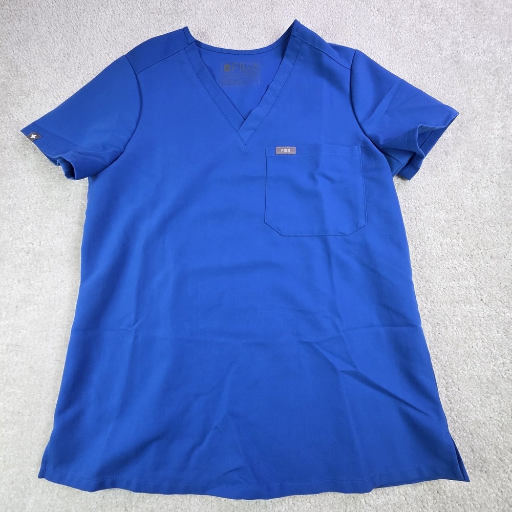 FIGS Catarina‎ Womens Scrub Top XS Blue One Pocket V-Neck Medical Stretch Soft